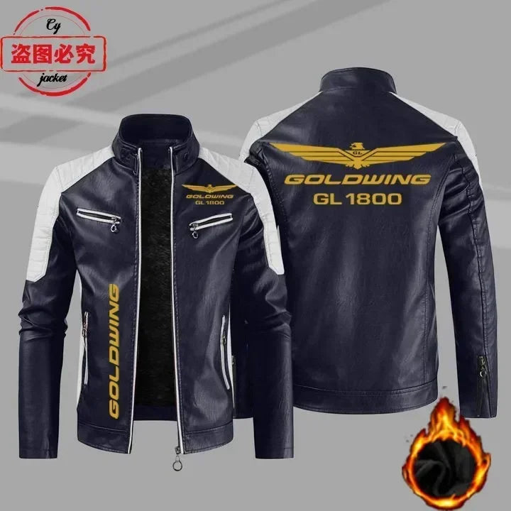 Gold Wing 1800 motorcycle LOGO washed pu leather jacket men's windproof autumn and winter spring and autumn leather jacket