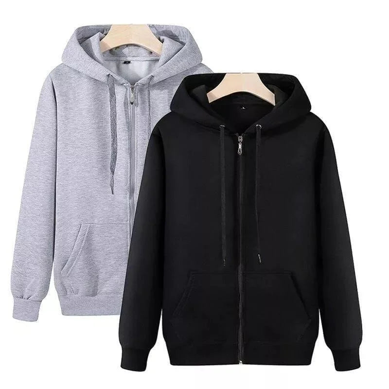 Solid Color Without Printing Zipper Hoodies Autumn Winter Men Women Casual Loose Simple Comfortable Long Sleeve Jacket Hoodie