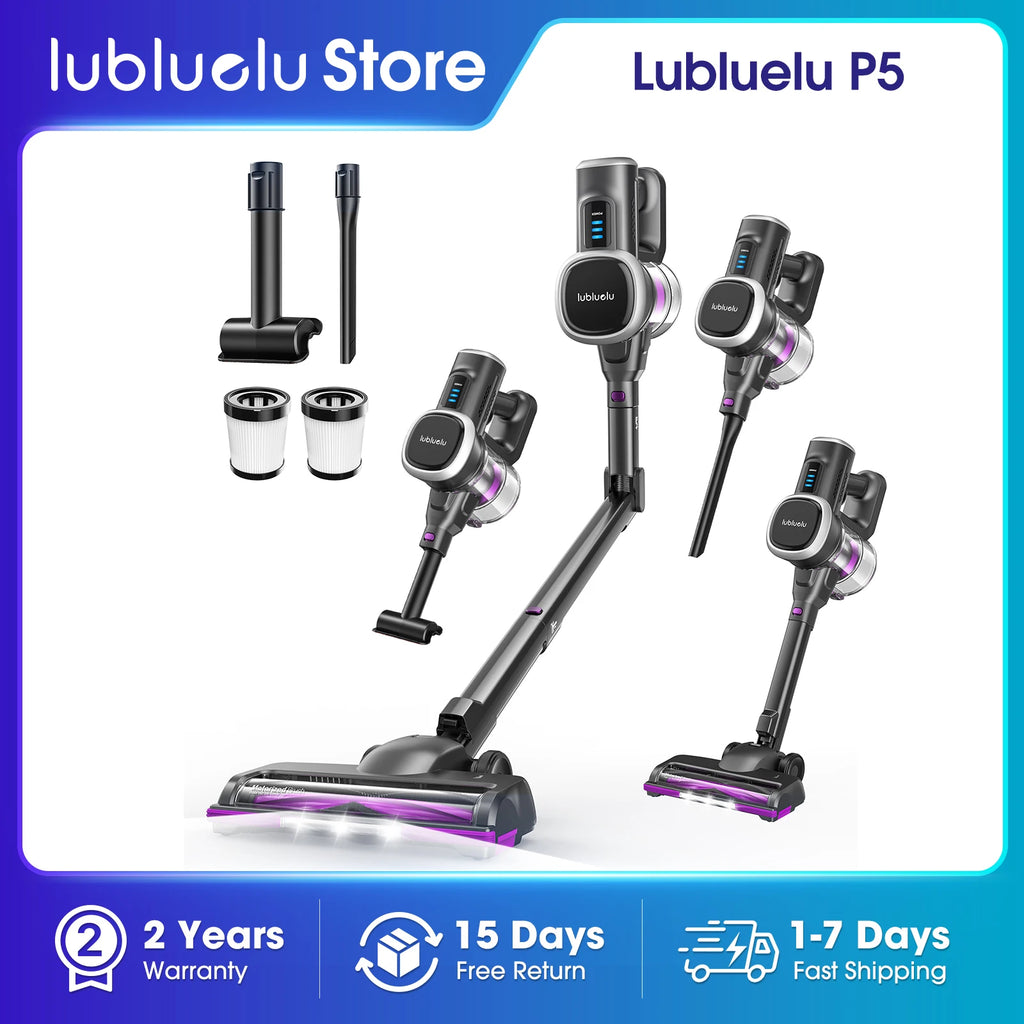 Lubluelu P5 Cordless Vacuum Cleaner 45kPa Strong Suction 50min Runtime Self-Standing  Anti-Tangle for Floors/Carpets