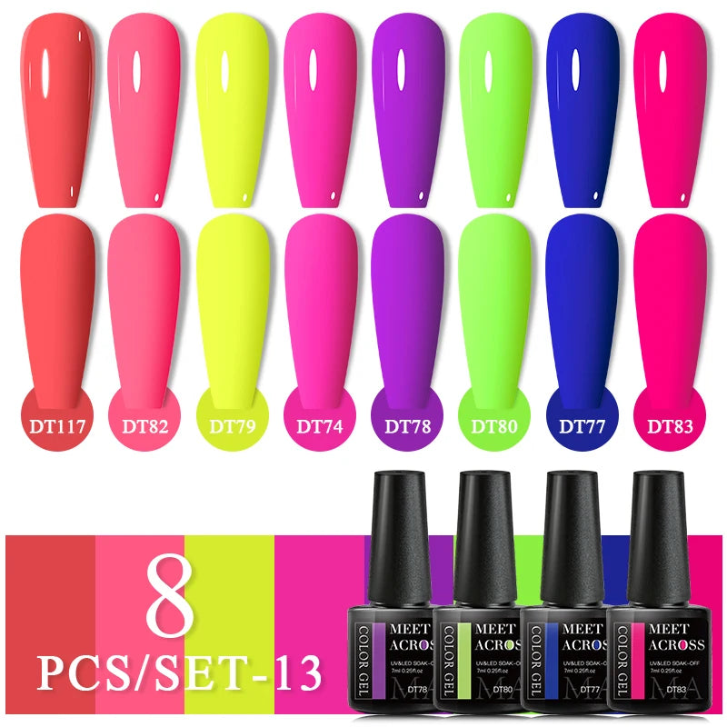 MEET ACROSS 6/8Pcs Set Glitter Gel Nail Polish Autumn Winter Nail Art Varnishes Semi Permanent Soak Off UV Gel Kit Nails Lacquer