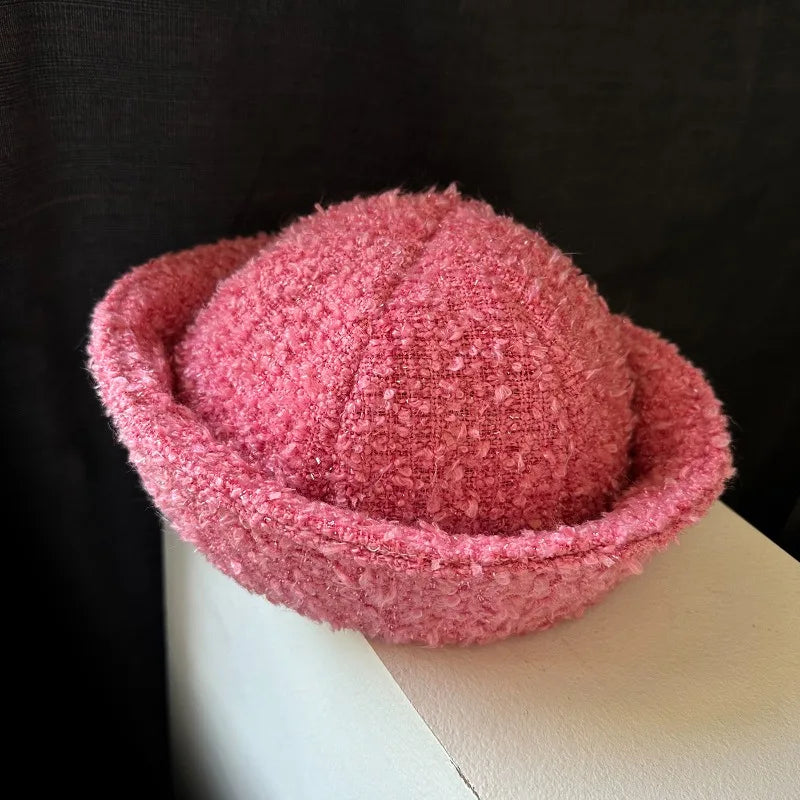 Fall Elegant Tweed Berets for Women Sailor Hat Japanese Versatile Naval Winter Fashion Party Warm Cute Jk Y2K Bucket Hat