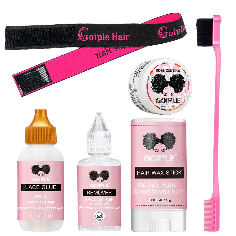 Wig Glue,Waterproof Toupee Adhesive,Remover for Wig Slick Hair Wax Stick Edge Control Wax Elastic Band & Edge Brush & HD Cap Kit