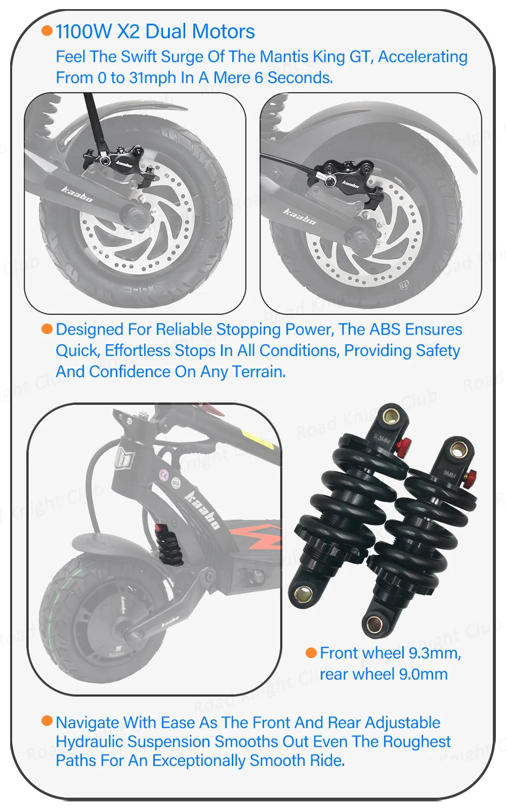 KAABO Mantis King GT 60V 24Ah Battery 1100W*2 Motor 70km/h Full Hydraulic Brake Central Display IPX5 WaterProof Electric Scooter