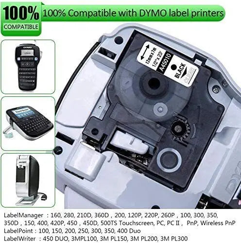 6/9/12mm 24mm Label for Dymo D1 Tape 45013 40913 43613 Black on White Compatible Dymo LabelManage 160 280 LabelPoint Label Maker