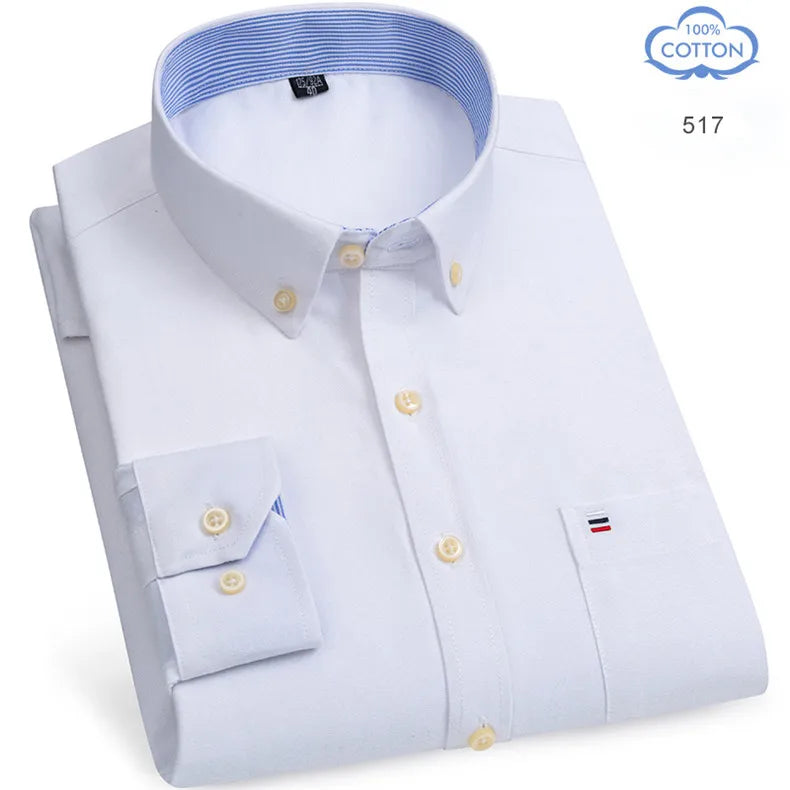 2025 Men's Social Shirt Pure Cotton Oxford Luxury Brand Thin Soft Buttoned Plaid Formal Work Western Clothing