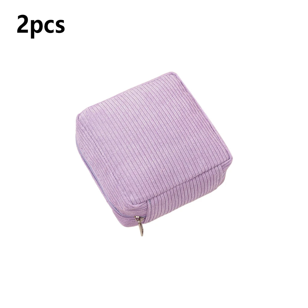 Mini Toiletry Bag, Emergency Bag Aesthetic Cosmetic Bag Small Make-Up Sanitary Napkin Made of Corduroy Makeup Bag for Women