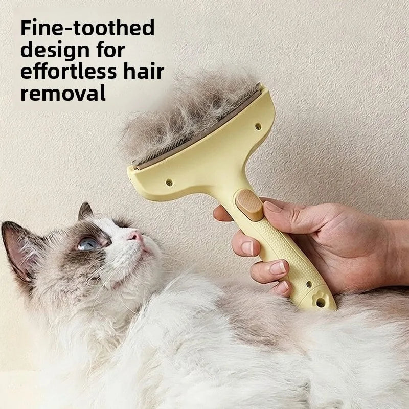 One-Click Self-Cleaning Pet Deshedding Brush Curved Blade Undercoat Rake Hair Remover Grooming Tool for Dog Cat