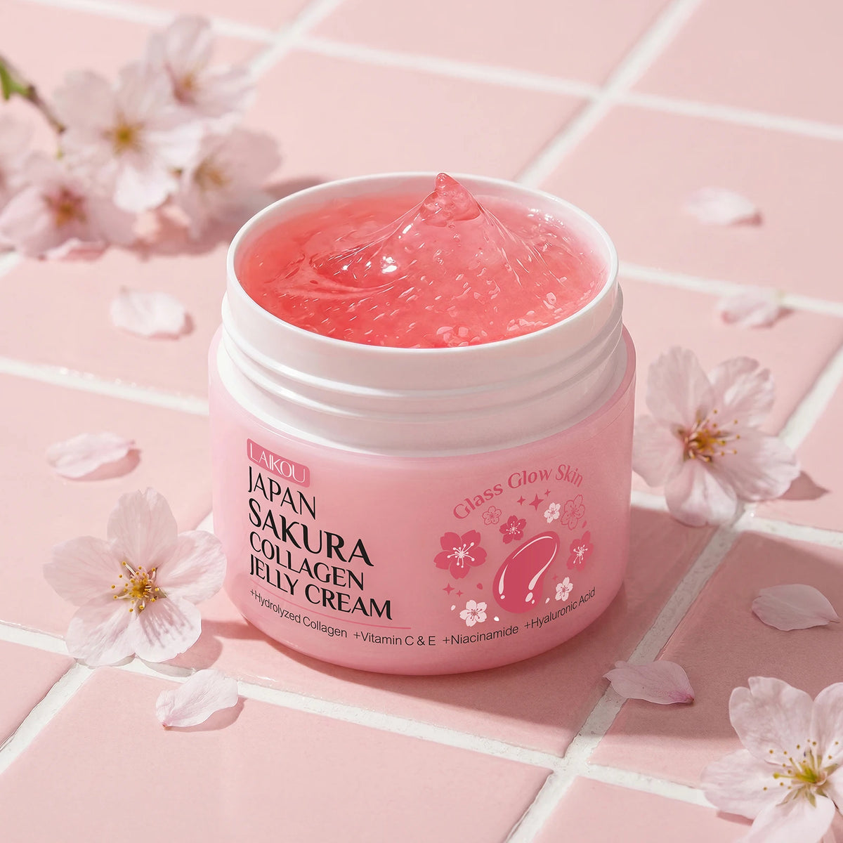 LAIKOU Japan Sakura Collagen Jelly Cream 100g Gentle Formula Hydrated Plump Youthful Radiance Glass Glow Skin Care