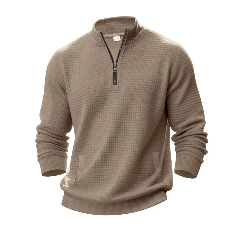 semi-zipper sweater men's autumn and winter jacquard small checkered stand-up collar casual pullover large size sweater