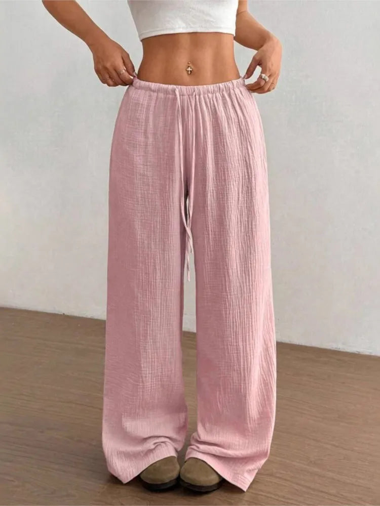 Women's Elegant Versatile Elastic Waist Comfortable Casual Pant Slightly Elastic Simple Solid Color High Waist Wide-leg Pants