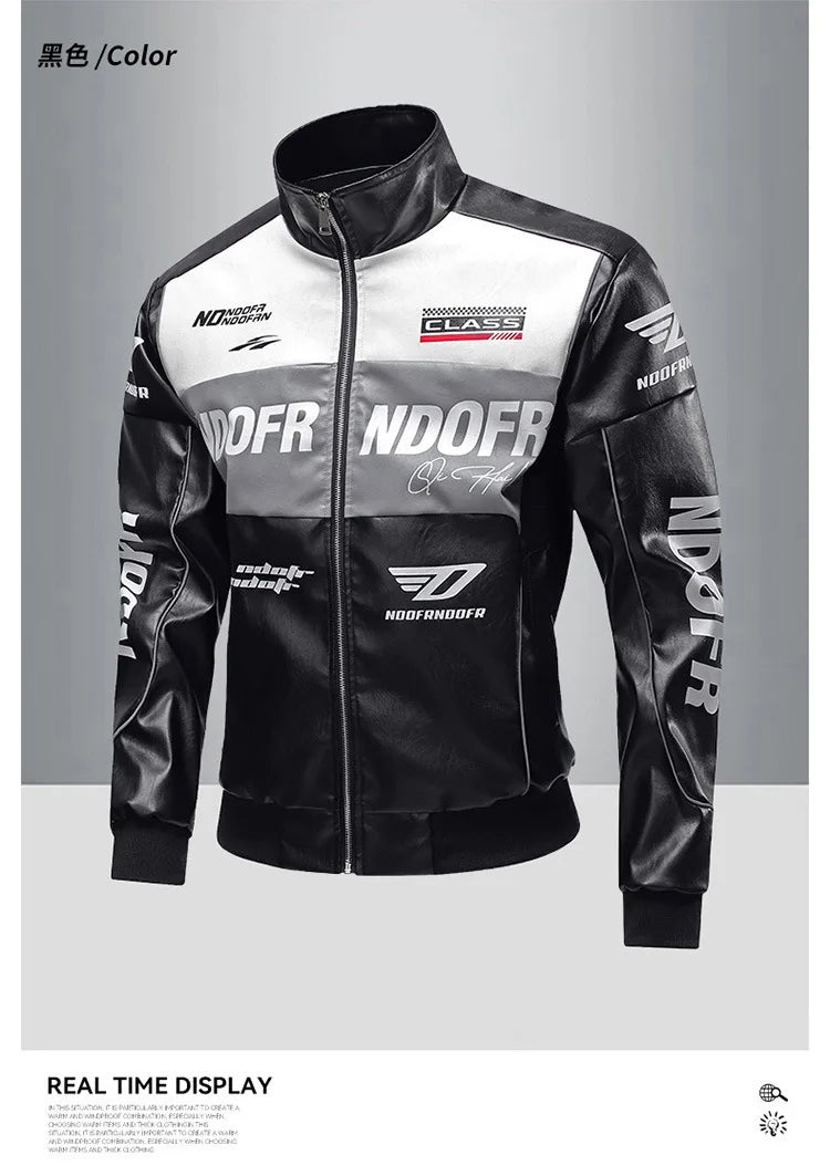 New Motorcycle PU Leather Bomber Jacket Japanese Loose Fashion Flight Jacket Large Size Men's Printed Faux Leather