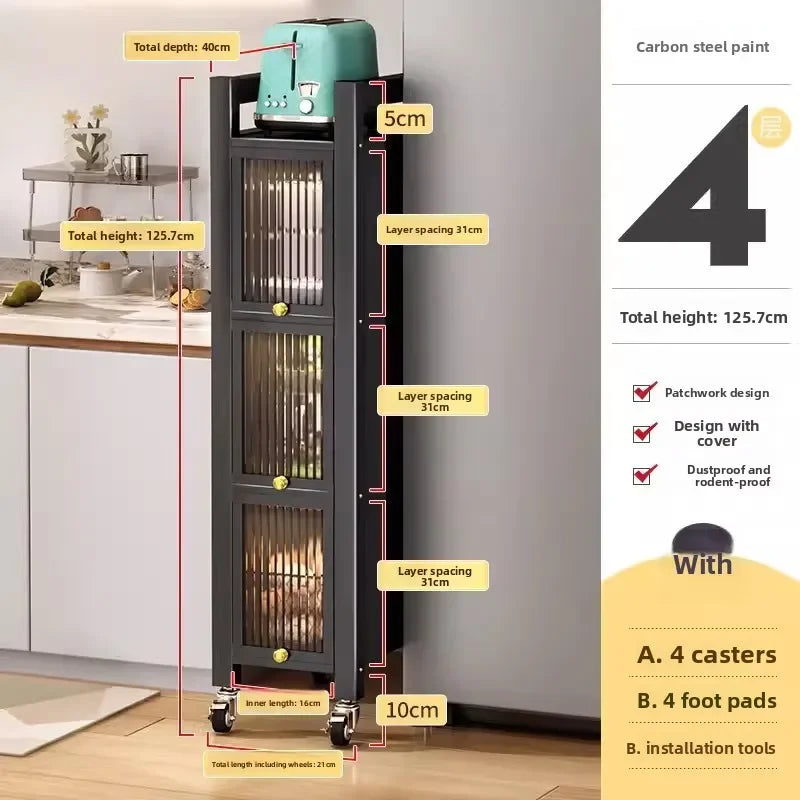 Multi-functional Kitchen Shelf Floor-to-ceiling Shelf Locker Microwave Pot Oven Cabinet Storage Rack with Cabinet Door
