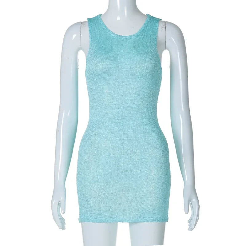 Casual Knit Y2K Streetwear Short Mini Beach Dress Sundress Women Summer 2026 Bodycon Sleeveless Party Club Dresses Outfits Gift