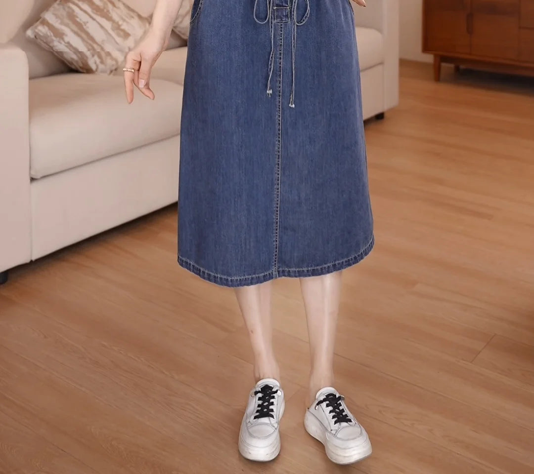 Denim Dress For women Summer 2026 New Female Single Breasted Short sleeved Slim Temperament Casual Dresses With pockets