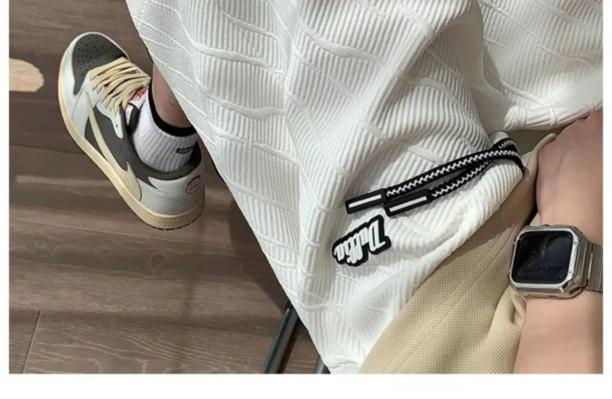 Men's Wide Leg Pants Summer Stripes Loose Casual Trendy Mid-length Pants Comfortable Elastic Waist Fashion Letter Sports Shorts