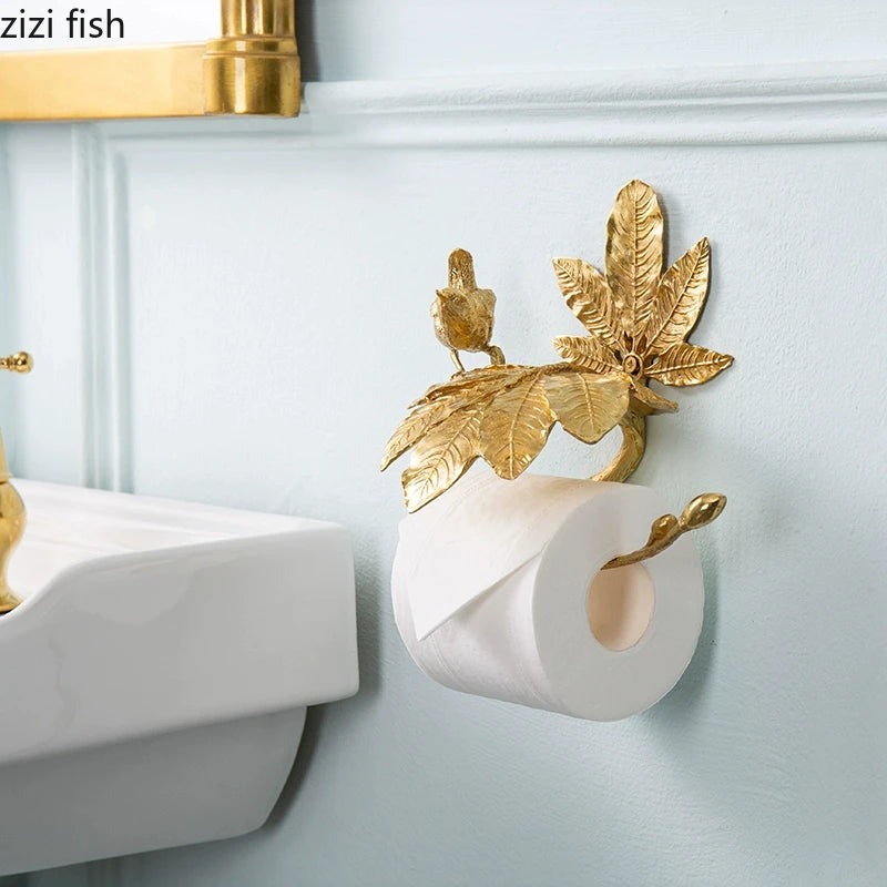 Copper Leaf Bird Tissue Holder Metal Napkin Holder Toilet Paper Holders Wall Mounted Paper Towel Holders Tissue Storage Rack