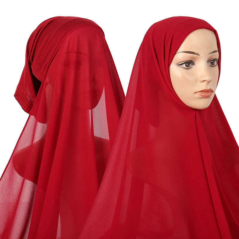 Instant Hijab with Tube Caps Women Premium Chiffon Hijab Muslim Soft Modal Cotton Open Caps Solid Colors Chiffon Shawl Turban