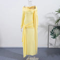 Yellow Pleated Off-shoulder Ribbon Dress Women's Sexy Lace Up Full Sleeve Bodycon Dresses 2025 Autumn New Elegant Party Vestidos