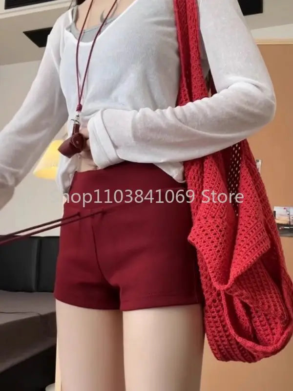 Red Shorts Women's Summer New Mid Waist Slim Fit Casual Drawstring Sports Pants Shorts for Women Womens Clothing