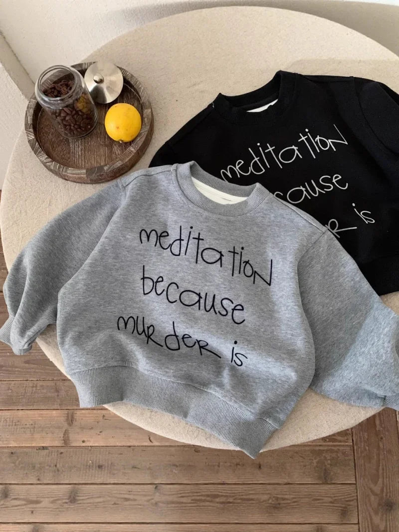 2025 Autumn New Children Solid Sweatshirt Baby Fashion Letter Printed Long Sleeve Tops Kids Girl Boy Crewneck Hoodie Clothing