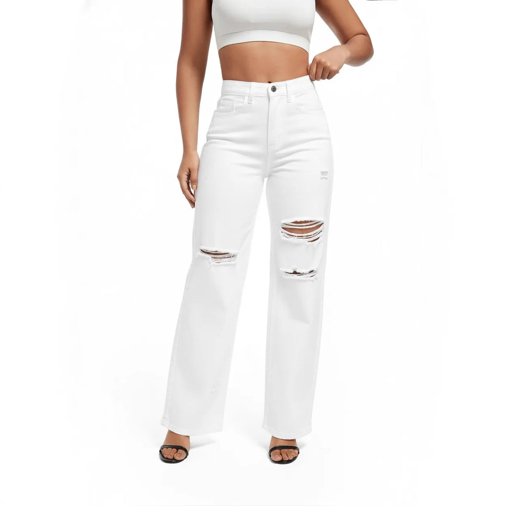 2026 New Style Denim Trousers for Women Washed Straight Trendy Long Ripped Jeans Xintang