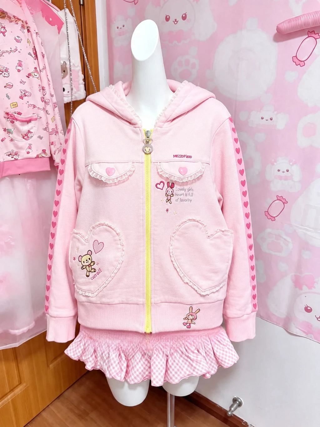 Cute Japanese Printed Cardigan Women Y2K Fairy Grunge Ruffle Patchwork Outerwear Sweet Lolita Harajuku Style Daily Casual Outfit