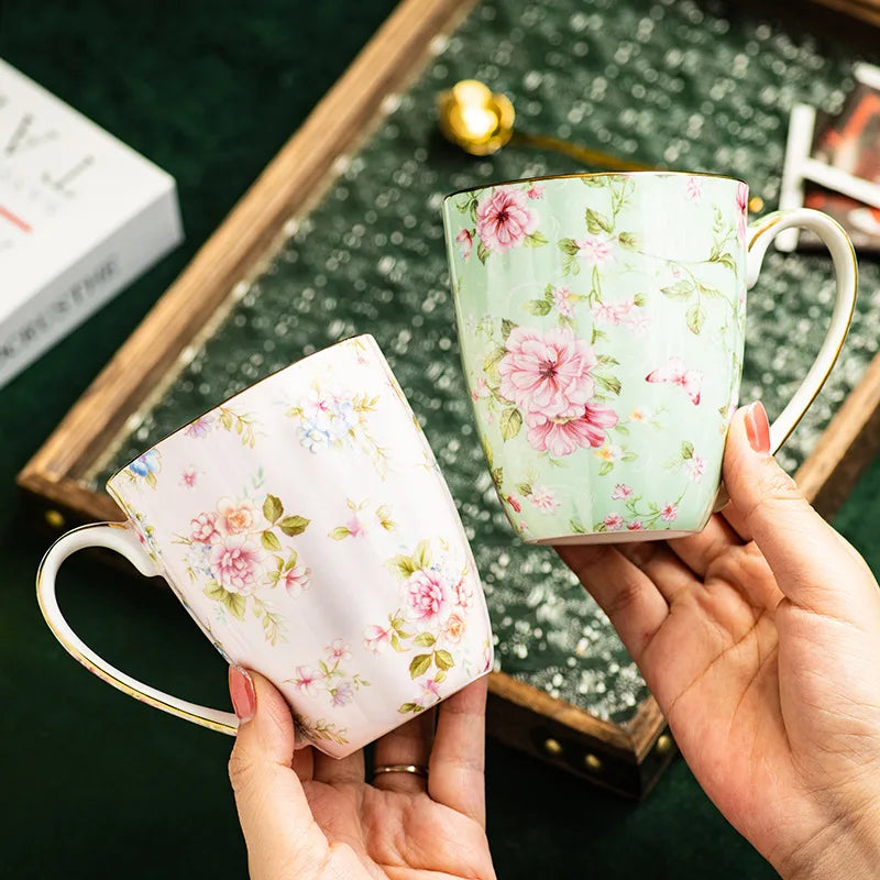 Ceramic Cup Creative Couple's Cup Vintage Flower Home Breakfast Milk Cup Office Afternoon Tea Coffee Water Mug Home Drinkware