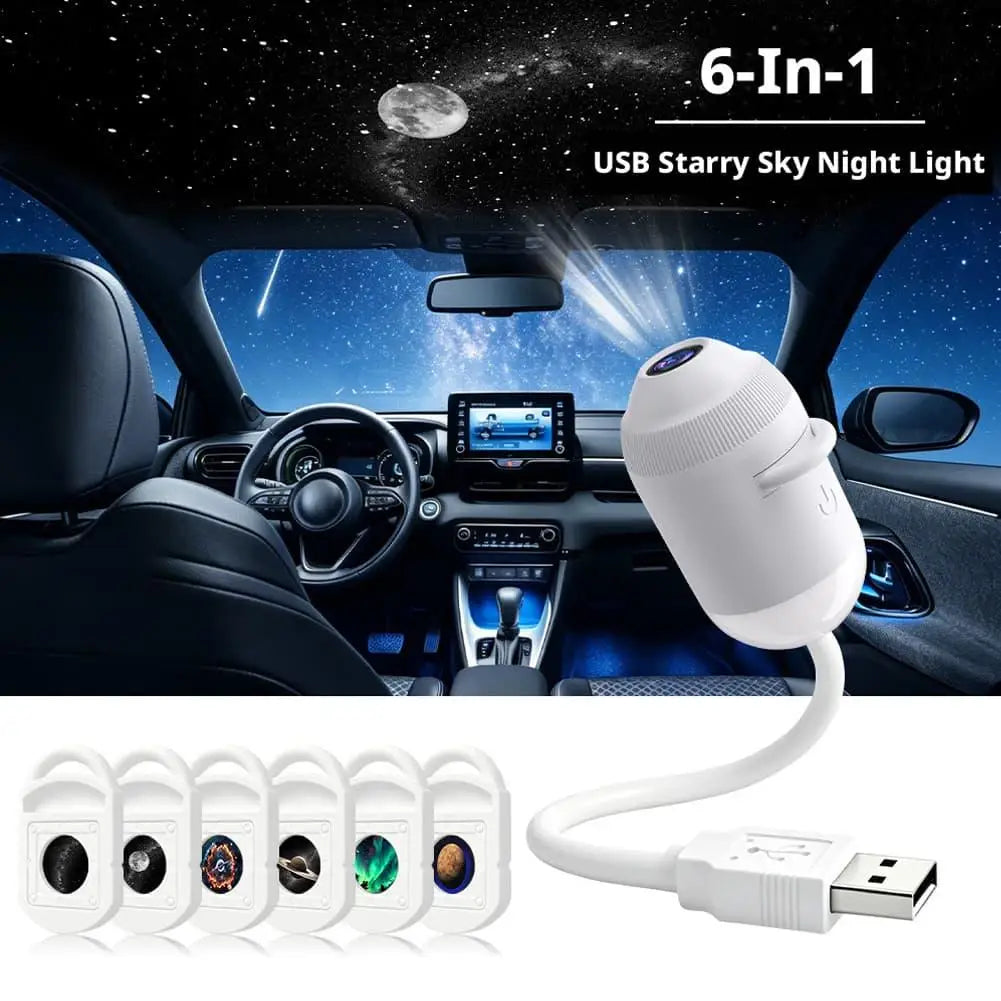 Car Interior Roof Light Projector USB Star Galaxy Projection Ambient Lighting Adjustable Roof Starry Sky Ambient Projector Light