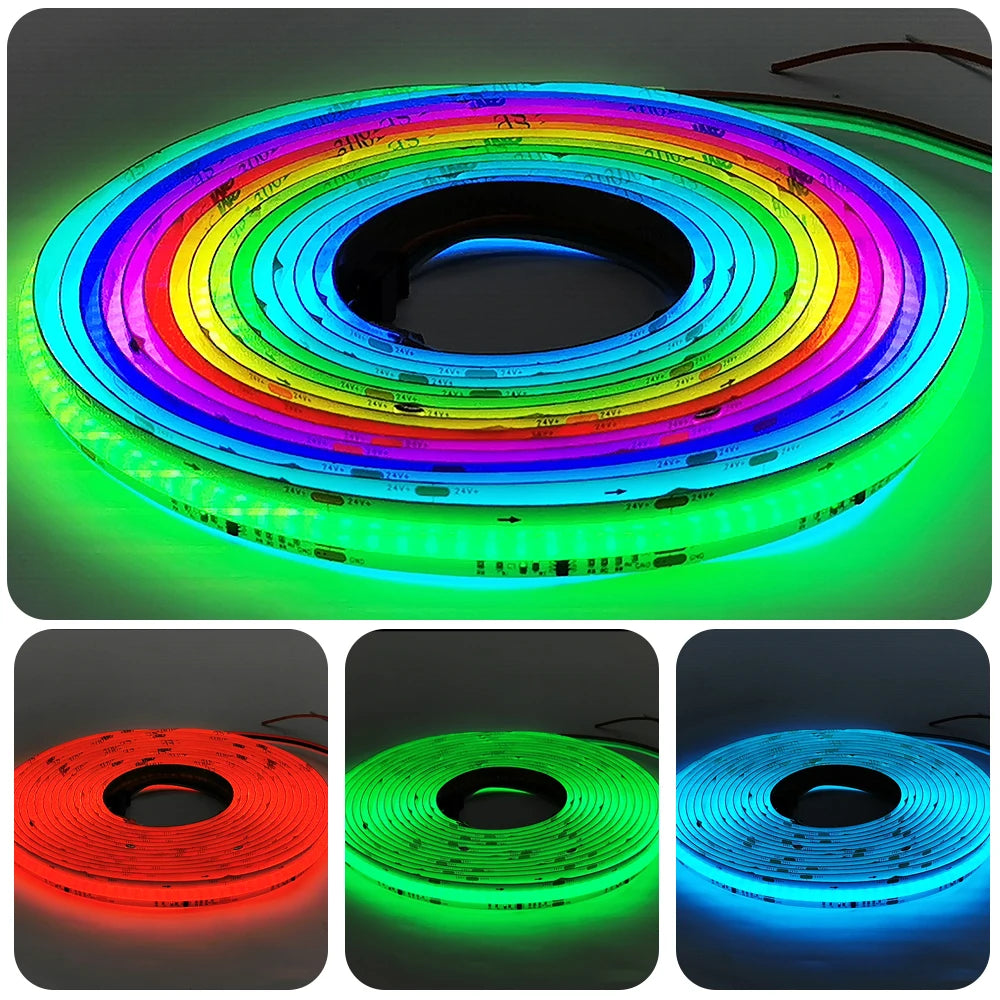 DC12V/24V WS2811 COB LED Strip Dream Colors Addressable Smart RGBIC 720Leds/m High Density Flexible 10mm FOB Pixel Light