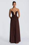 Women Elegant Deep V-neck Pleated Strapless Dress Chic Off-shoulder Backless Split Maxi Dresses 2026 Lady Evening Party Vestidos