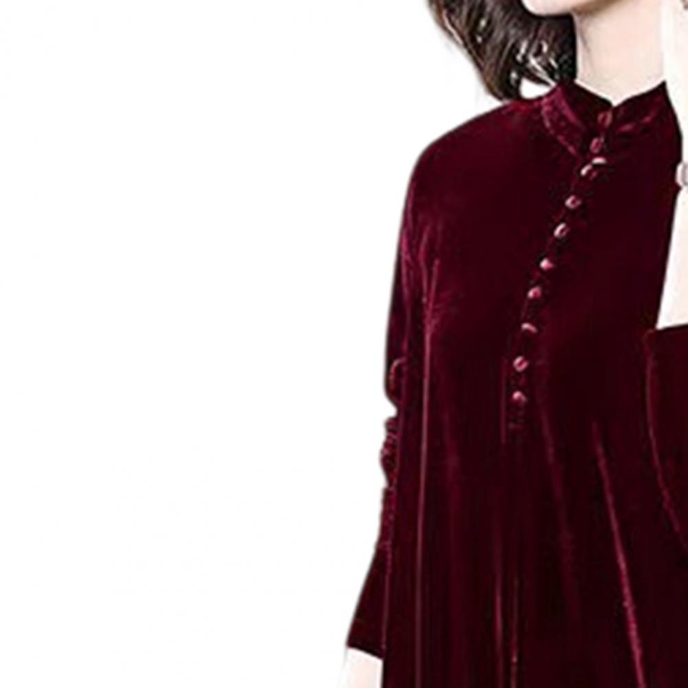 Women Fall Dress Solid Color Loose Long Sleeves Button Maxi Dress Keep Warm Velvet Mom Spring Dress Women Clothes