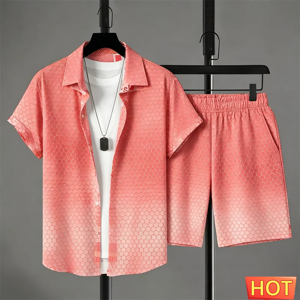 summer outfits man shirt set Gradient Leisure shirt set solid color 2 piece set leisure vacation outfit two piece fashion outfit
