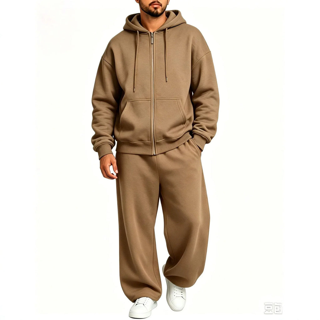 Women's Autumn Winter Fleece-lined Warm Tracksuits Zip-up Hooded Sweatshirt And Drawstring Pants Two Piece Set