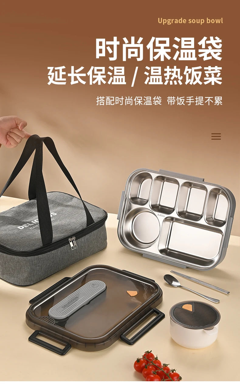 Portable Insulated Stainless Steel Lunch Box for Office Workers And Students Sealed Bento with Microwave Heating Food Container