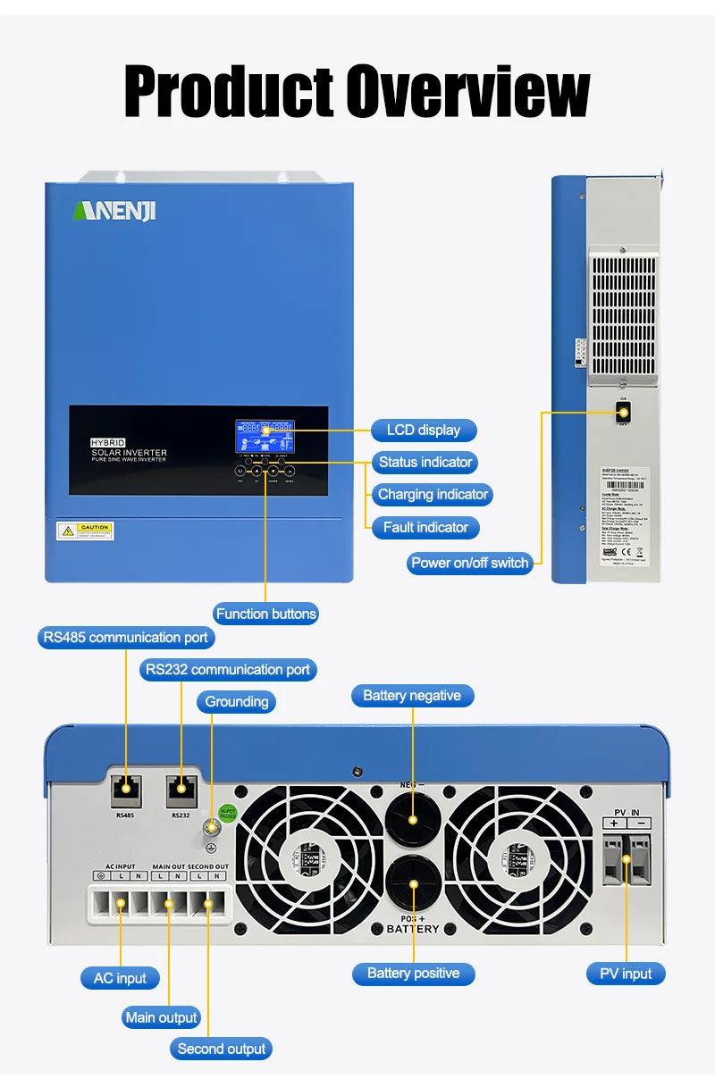 6.2KW Hybrid Solar Inverter 230V 48V Pure Sine Off Grid On Grid Inversor 120A MPPT Solar Charge Controller for PV Solar Panels