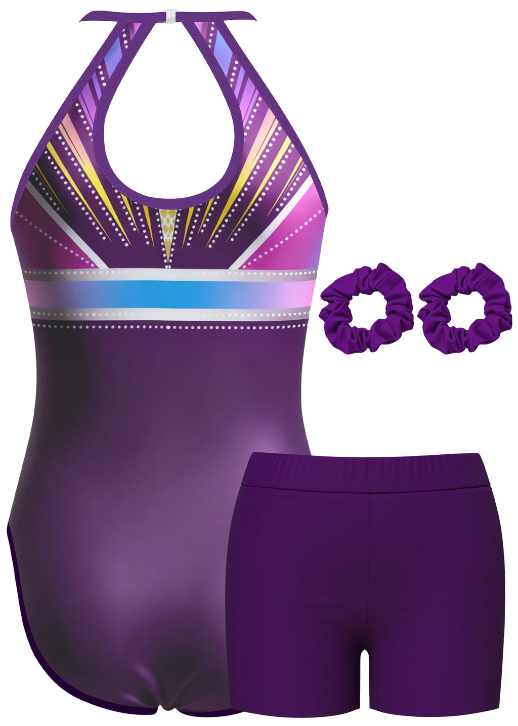 Gymnastics Leotard for Girls Athletic Gymnastics Unitard Halter Neck Biketard Tumbling Activewear for Kids No Diamond