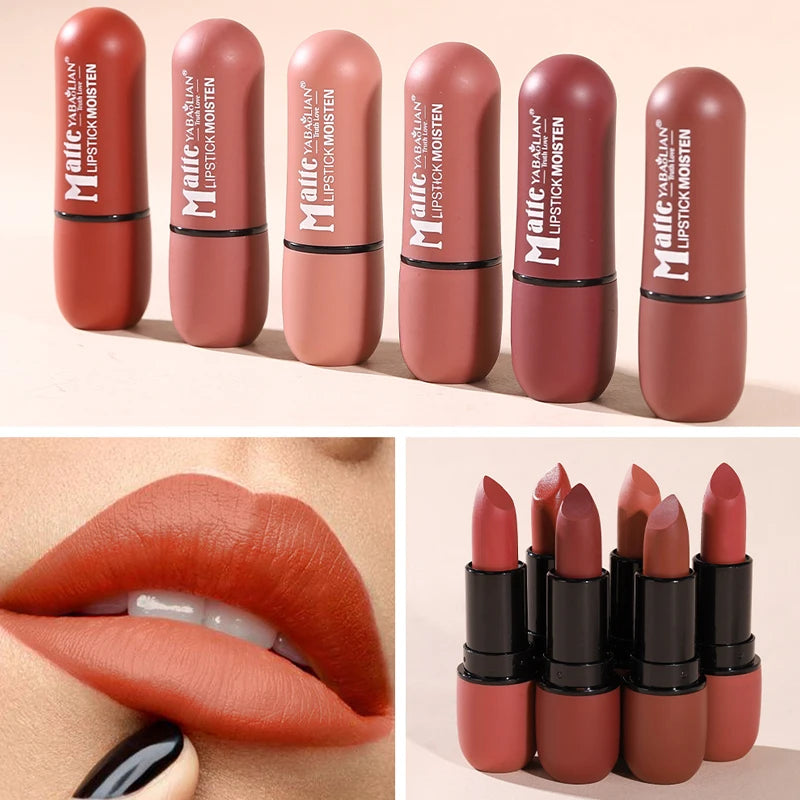 6-Color Matte Velvet Lipstick Waterproof Long-Lasting Non-stick Cup Smooth Solid Lip Gloss Sexy Lip Stain Makeup for Women
