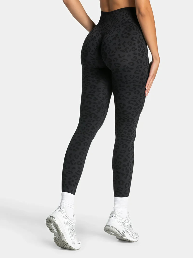 HISTELLO Seamless Sports Pants Leopard Print High Waist Scrunch Hip Shaping Elastic Tummy Fit Running Fitness Yoga Leggings