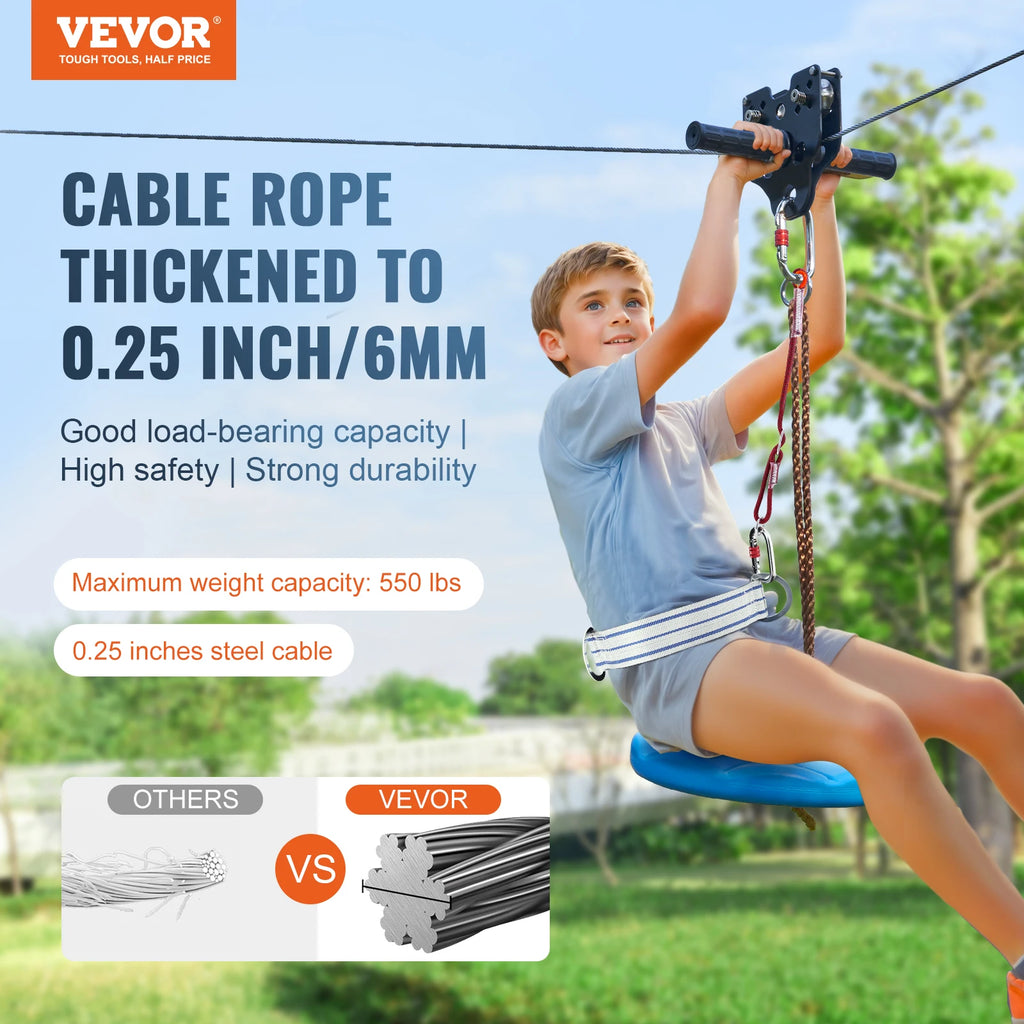 SucceBuy Zipline Kit for Kids Adult 160ft Zip Line Kits Up to 500 lbs with Stainless Steel Zipline Spring Brake Safety Harness