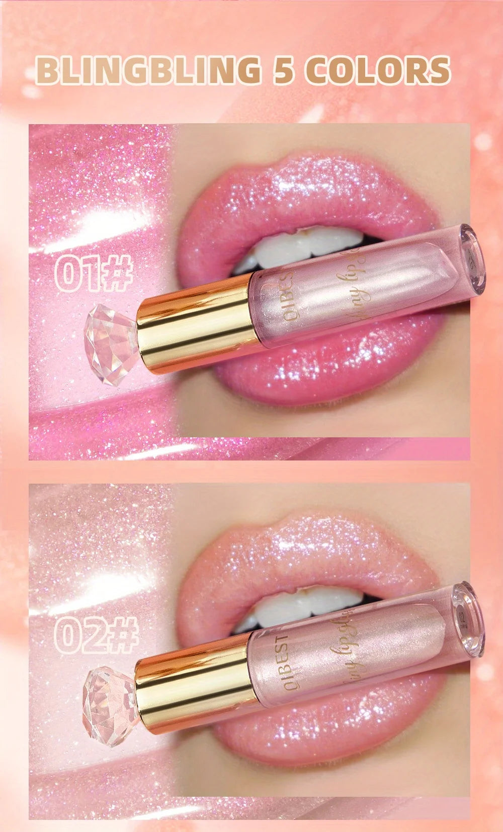 Shiny lip gloss, sparkling crystal, water-permeable and long-lasting color rendering, light and rich