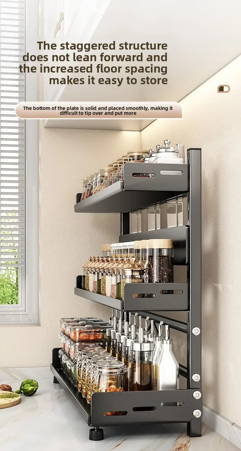 Kitchen Countertop Organizer Rack with Adjustable Feet Knife Storage Removable Shelves Multifunctional Space-Saving for Home