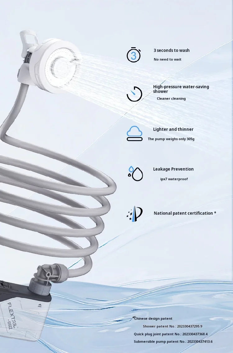 Flextail Max Shower lightweight 620g Outdoor Travel Camping Portable Shower IPX7 waterproof drop-proof Wireless Electric Shower