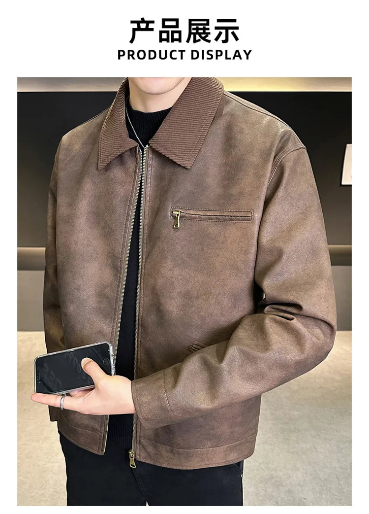 2029  Motorbiker Jacket Men's American Autumn Winter Hip-hop PU Leather Jackets Men Streetwear Racing Motorcycle Wear