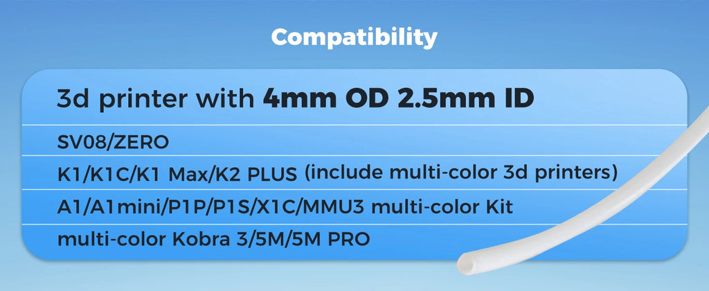 Official PTFE Tube 2.5mm ID 4mm OD, for Bambu Lab X1/ X1C/ P1P/ P1S/ A1/ A1 Mini, Creality K1 Max/Ender 3 V3 3D Printer.