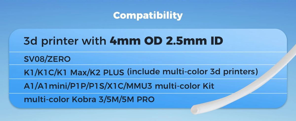 Official PTFE Tube 2.5mm ID 4mm OD, for Bambu Lab X1/ X1C/ P1P/ P1S/ A1/ A1 Mini, Creality K1 Max/Ender 3 V3 3D Printer.