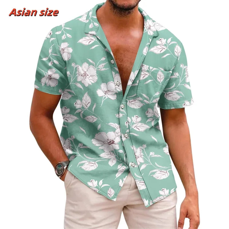Leaf Coconut Tree Pattern Hawaiian Shirt For Men Plants 3D Printed Short Sleeve Tops Casual Lapel Aloha Shirts Loose Blouses