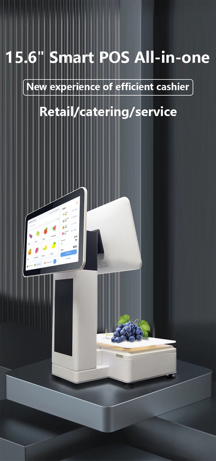 15.6 Inch Dual Sensitive Touch Screen Desktop Pos Terminal All in One PC Bulit-in Printer with Electronic Weighing Supermarket