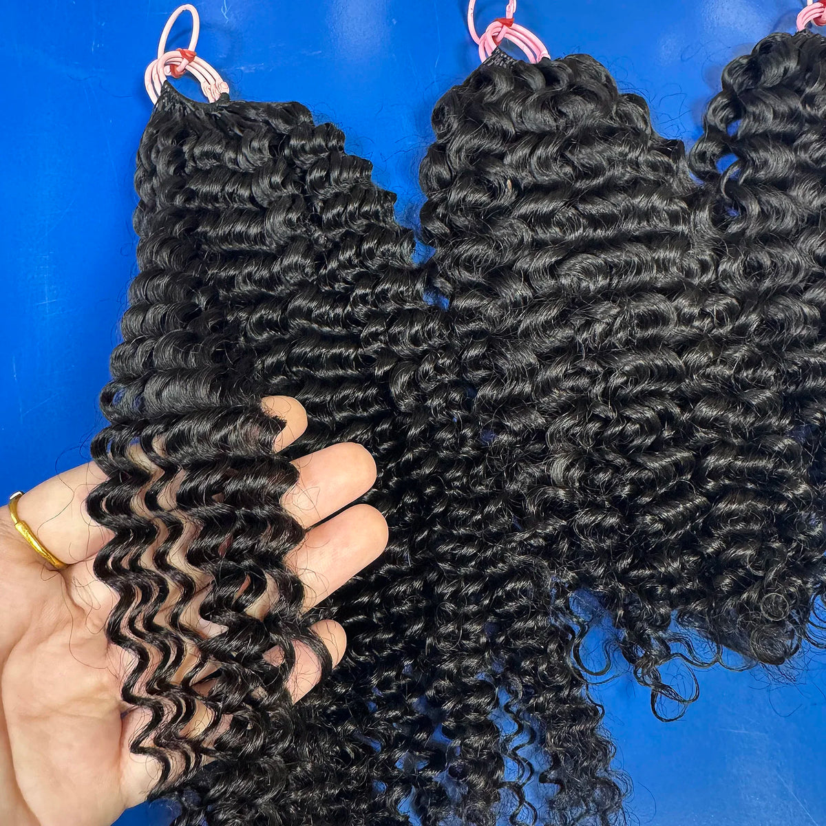 Deep Wave Crochet Hair Extensions Kinky Curly Crochet Human Hair Knotless Pre-Separated Crochet Feather Hair Extensions