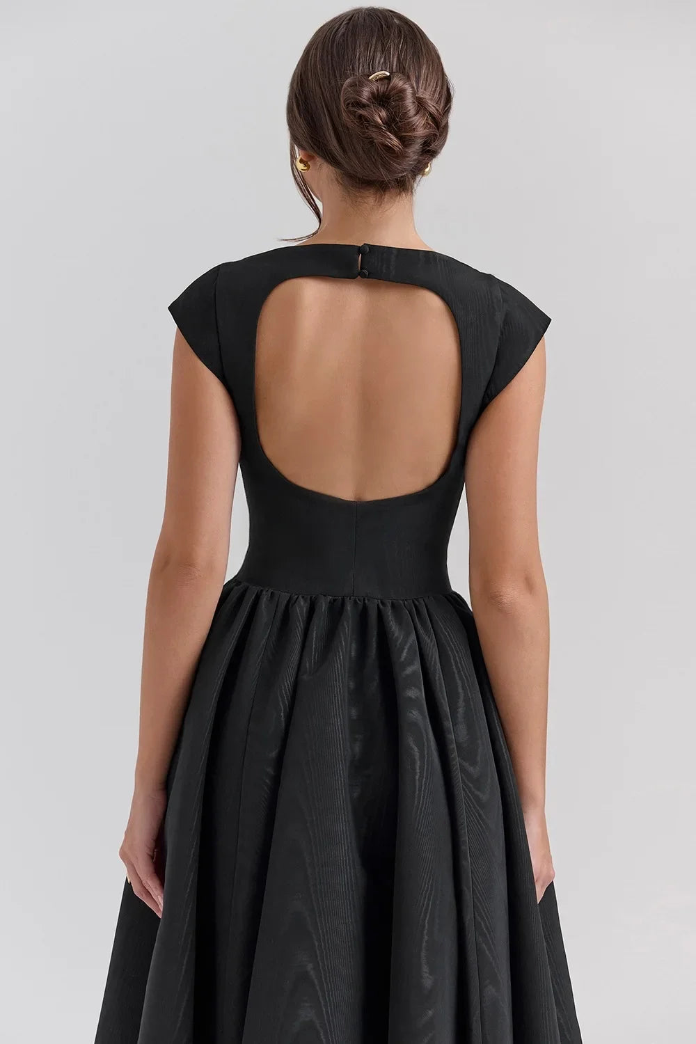 Summer Women Backless A-line Sexy Maxi Dress Gown Solid Hollow Out Sleeveless High Waist Club French Style Pleated Dress