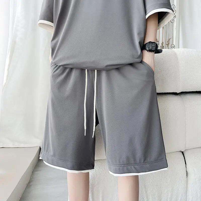 Men's Solid Color 2-Piece Outfit Short Sleeve T-Shirt & Drawstring Elastic Waist Shorts Set Casual Lounge & Streetwear Clothing